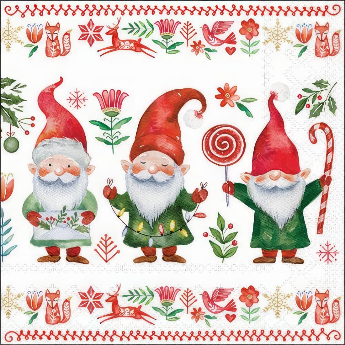 20 napkins Gnomes Fun - Funny gnomes with winter symbols 33x33cm_Product number_ 33319815_Manufacturer_ Atmosphere-topaz Decoupage Paper Napkins - Gnomes Fun - Image 1
