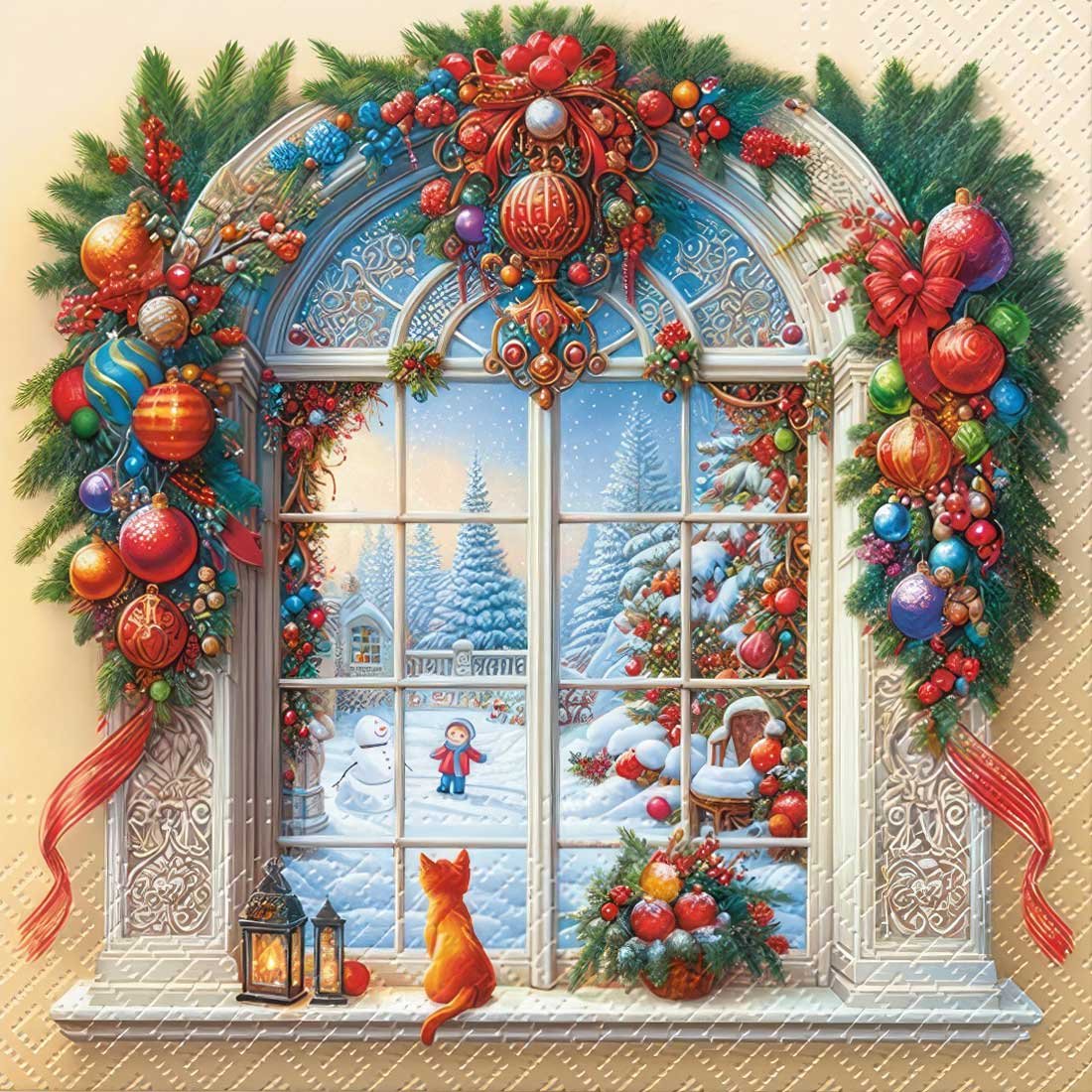 Holiday-Arch-Decor---Decorated-Christmas-window-33x33cm_Product-number_-2399000_Manufacturer_-PAW-topaz Decoupage Paper Napkins - Holiday Arch Decor - Image 1